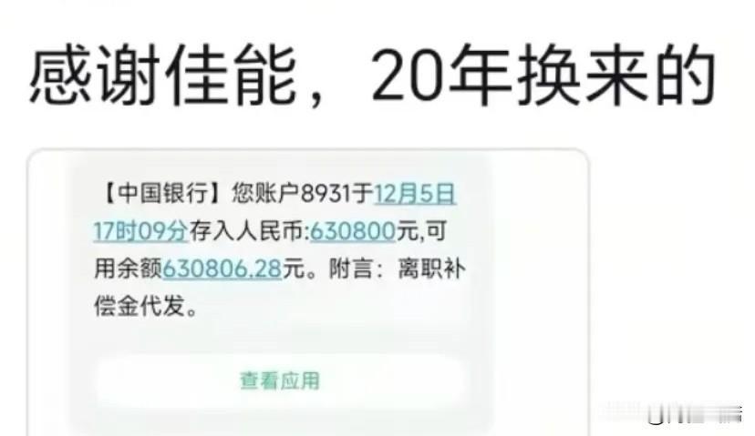 佳能员工20年工龄换63万离职补贴，外企赔偿成“定心丸”佳能员工晒出63万