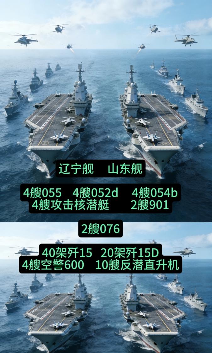 这个阵容应该可以横扫蓝星99%国家了被辽宁舰山东舰4艘055