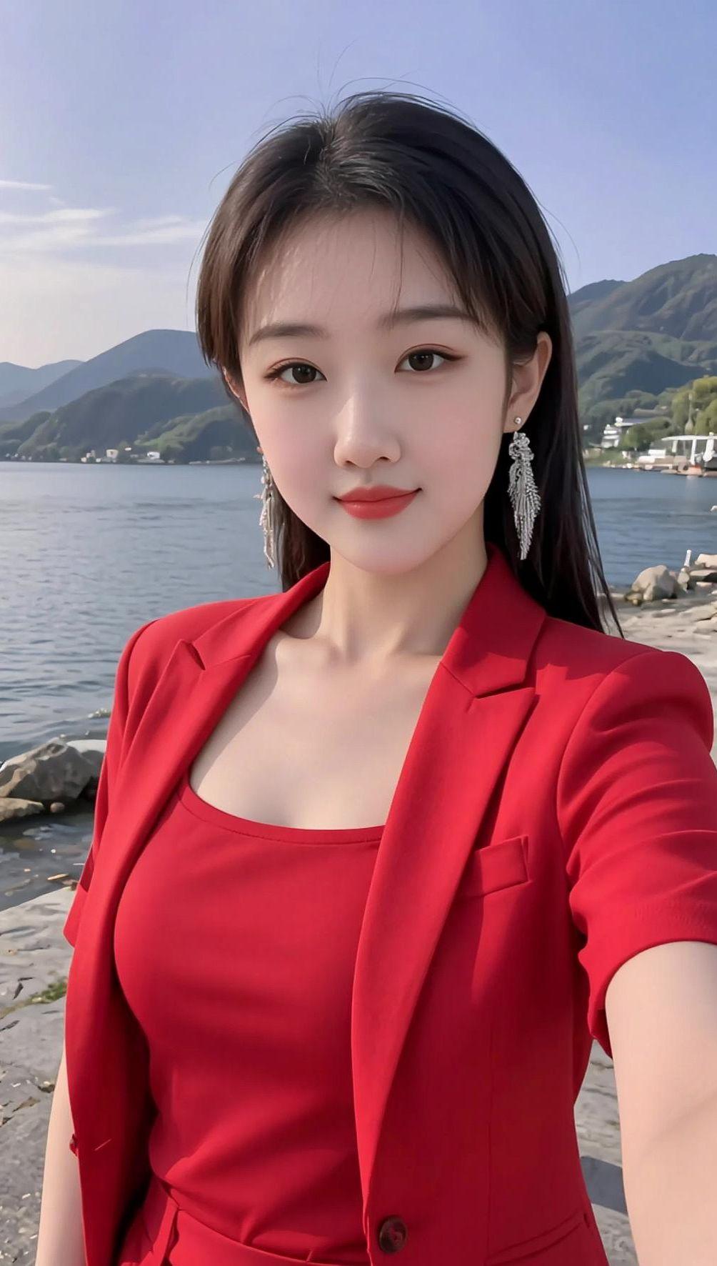 AI鲜妍红衣自拍抖音ai创作