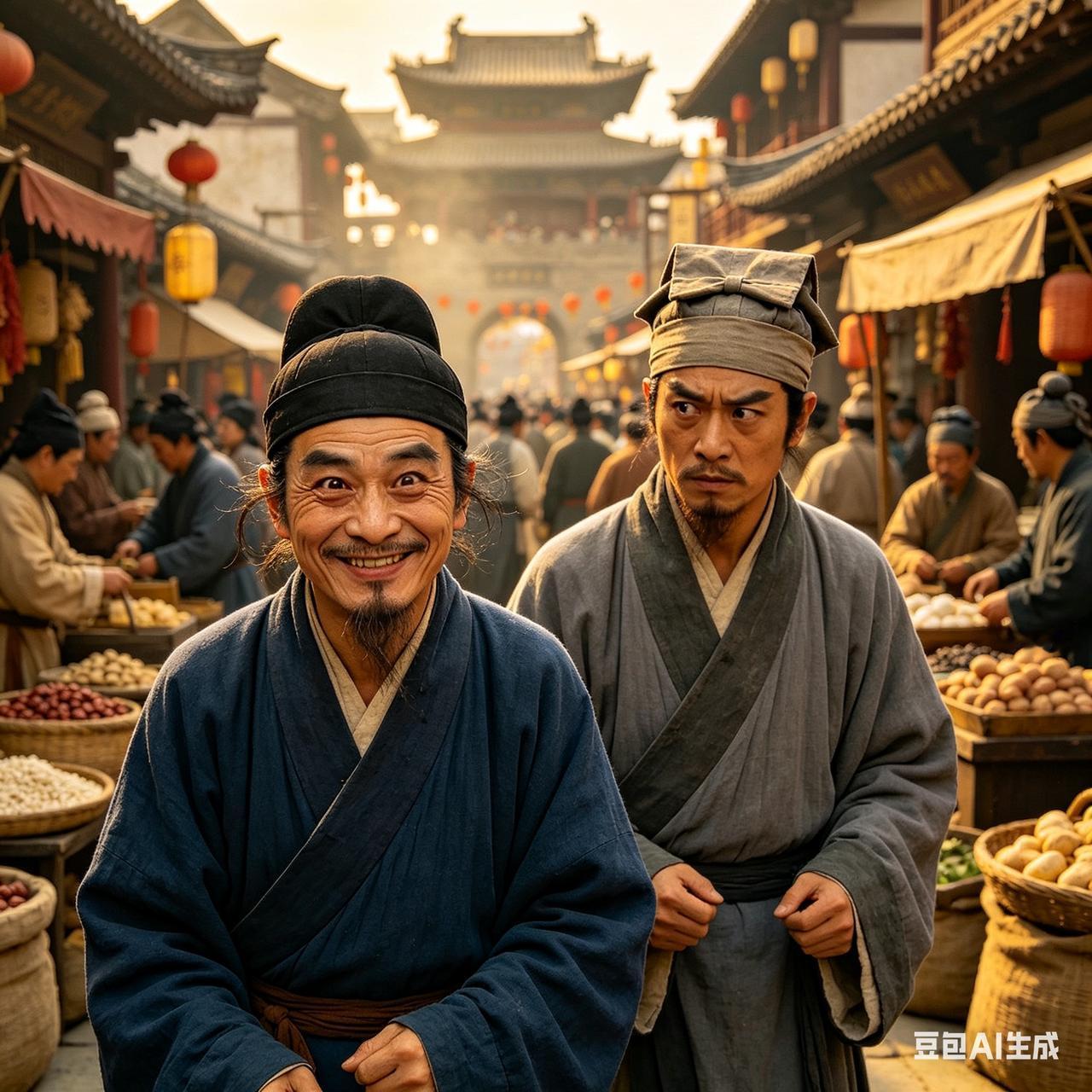 骗子被骗子骗了从前有个村子，村里有个人自以为是聪明人。他往袋子里装满陈花生，