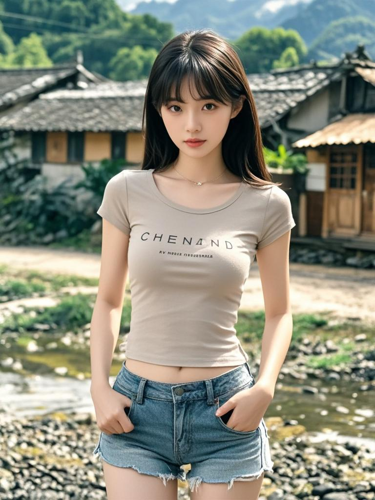 漫步乡村，偶遇如画中走出的美女