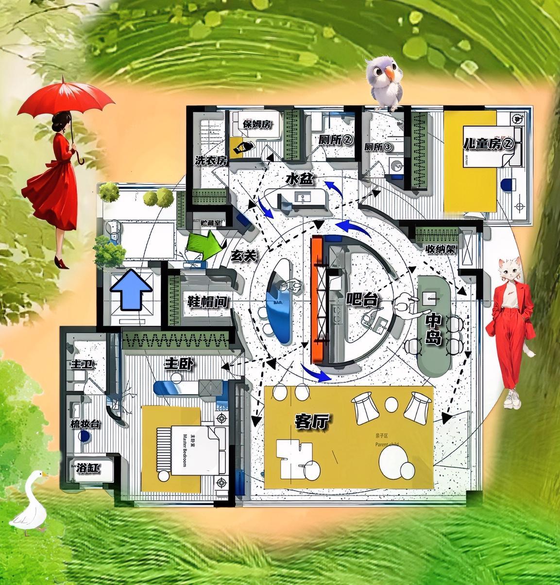 看大号端景，给我看懵了。最顶级的布局，是留空，给154㎡留白。不让收纳柜