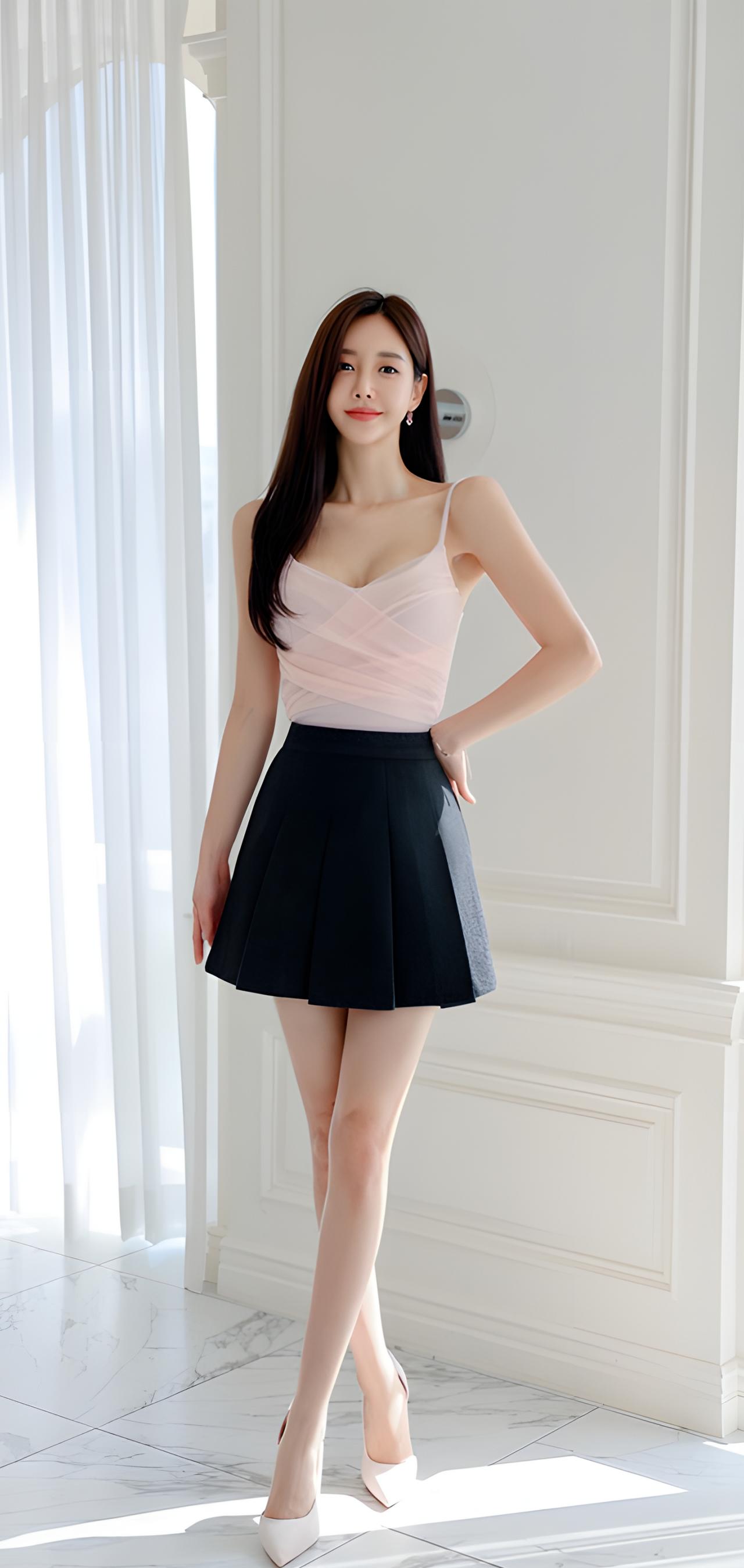 优雅穿搭指南：粉色吊带衫+黑色短裙，轻松打造迷人气质！