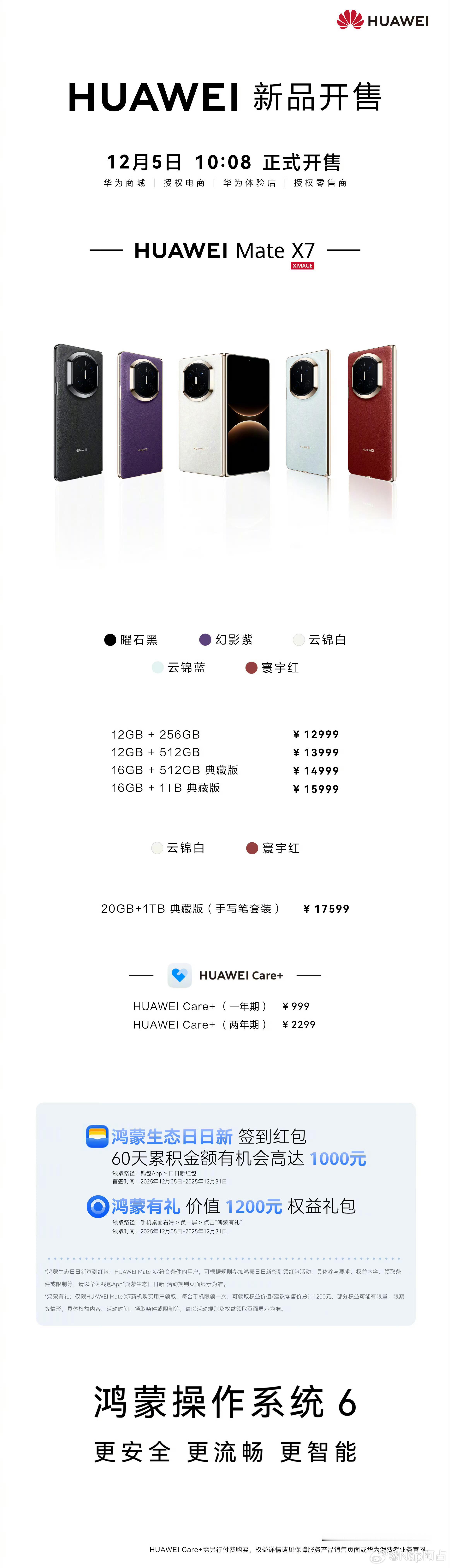 华为MateX7今天开售了全系都抢不到，昨天线下看了白色和蓝色质感非常好，非常心