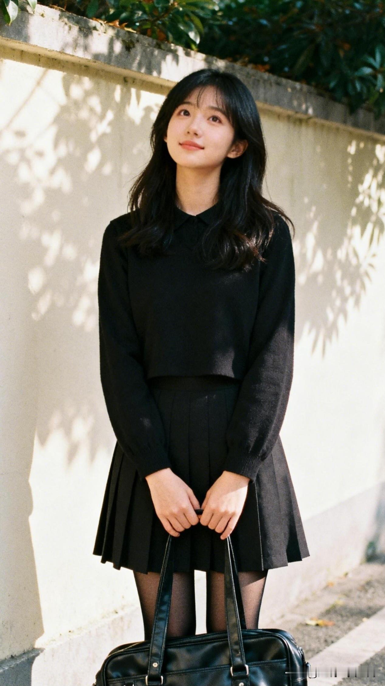 黑衣美人倚墙立，静待归人依。气质穿搭怎么穿才恰到好处?元气少女穿搭指南💼，简