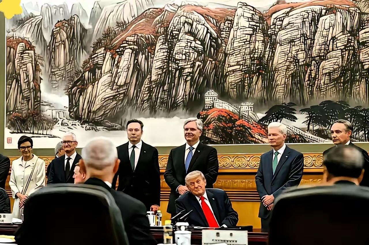 磅礴与碾压！这还是美国人发布的一张图片。你看，美方代表一行在我们大会堂
