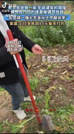 翻了十几倍！四川内江，春节团聚期间，女婿在门前地里挖出了一个金戒指。家属称，这是