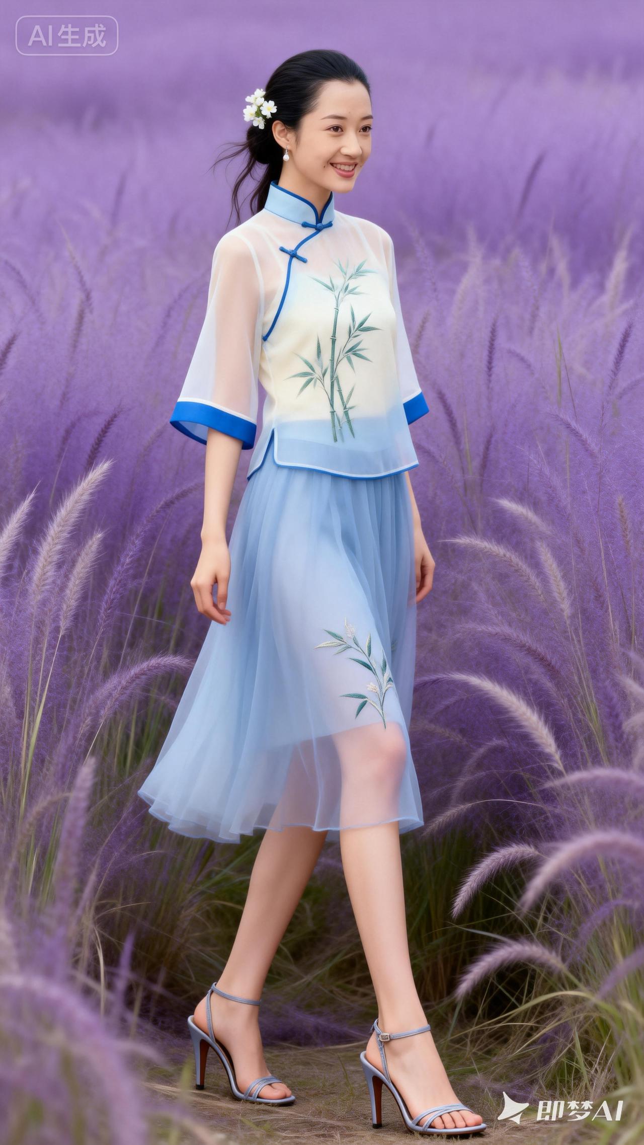 梦幻紫色花海中的东方美人，清新脱俗，韵味十足。