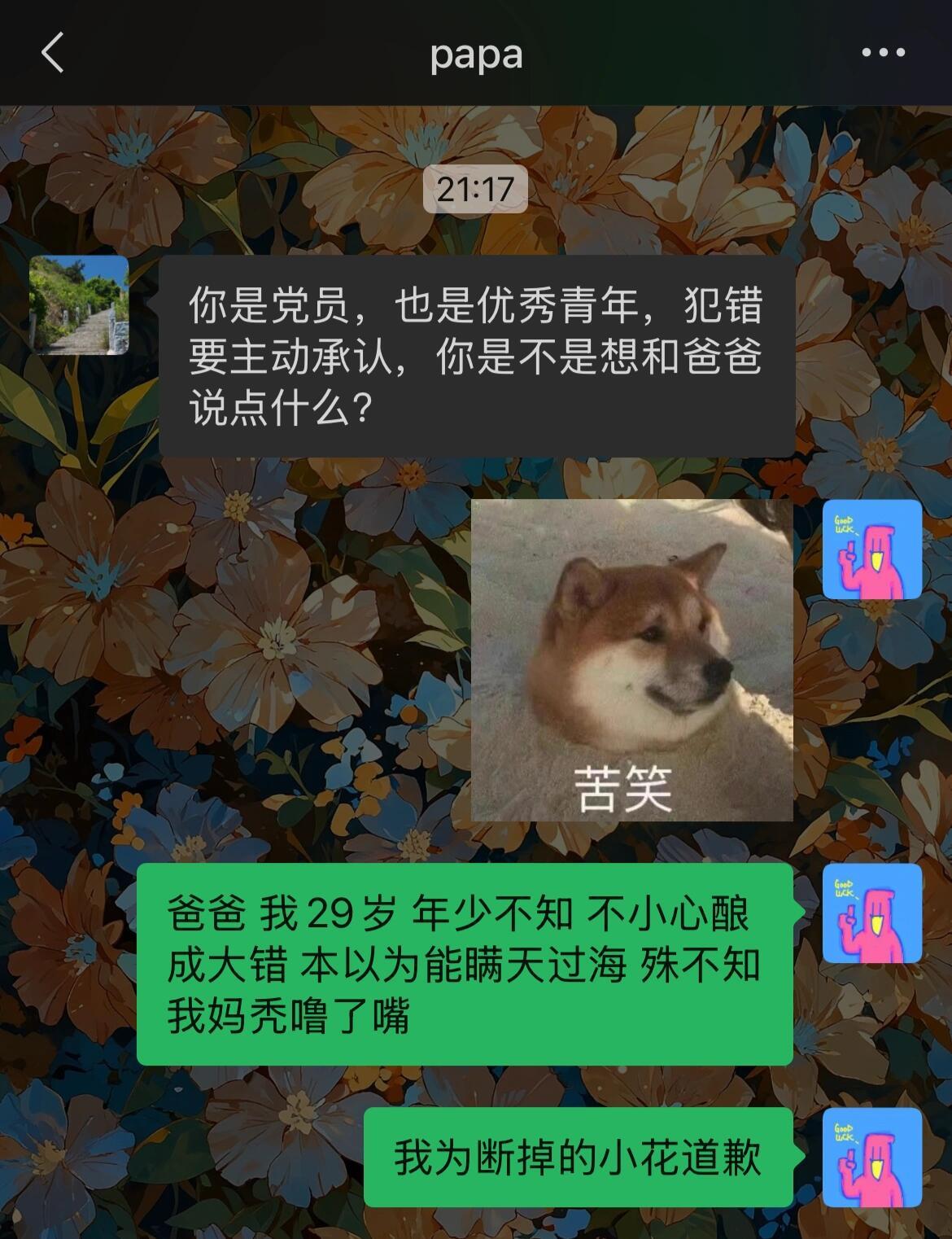 不小心弄断了60岁老父亲的花，来质问我了：