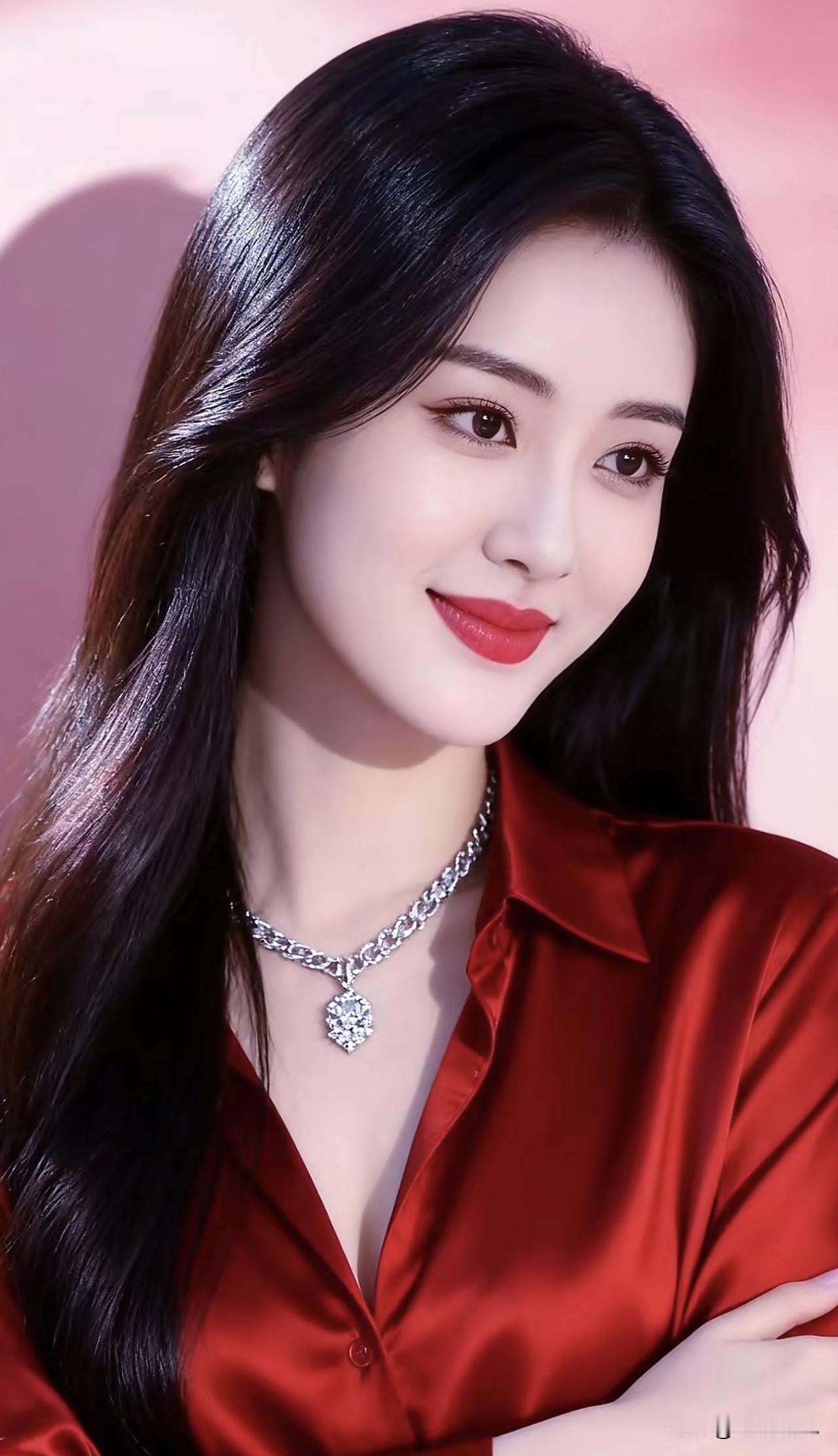 优雅红衣，闪耀项链，甜美笑容，女神范儿十足！💄👗✨红裙配饰红色珍珠项链戴