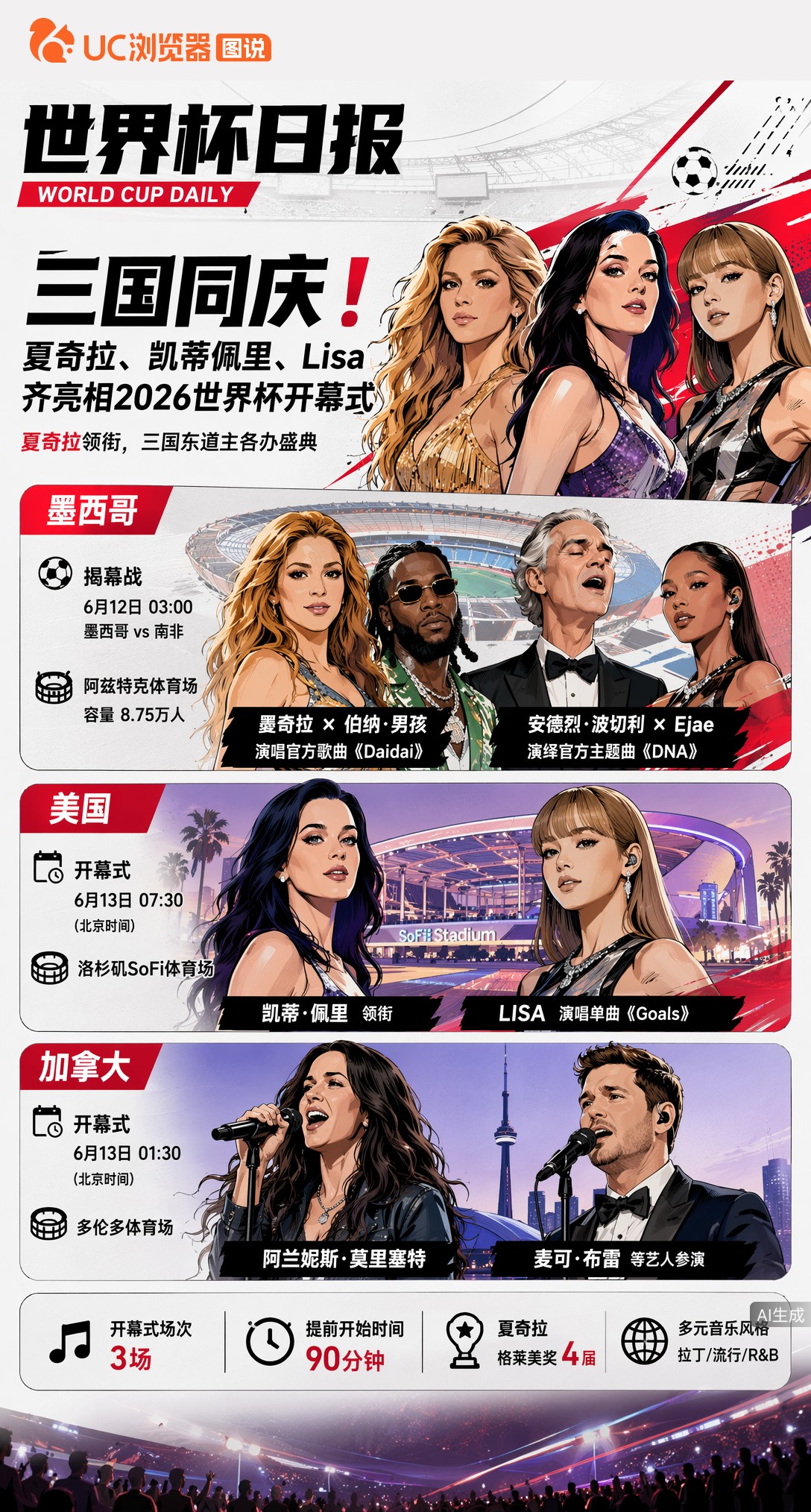 三国同庆！夏奇拉、凯蒂佩里、Lisa齐亮相2026世界杯开幕式