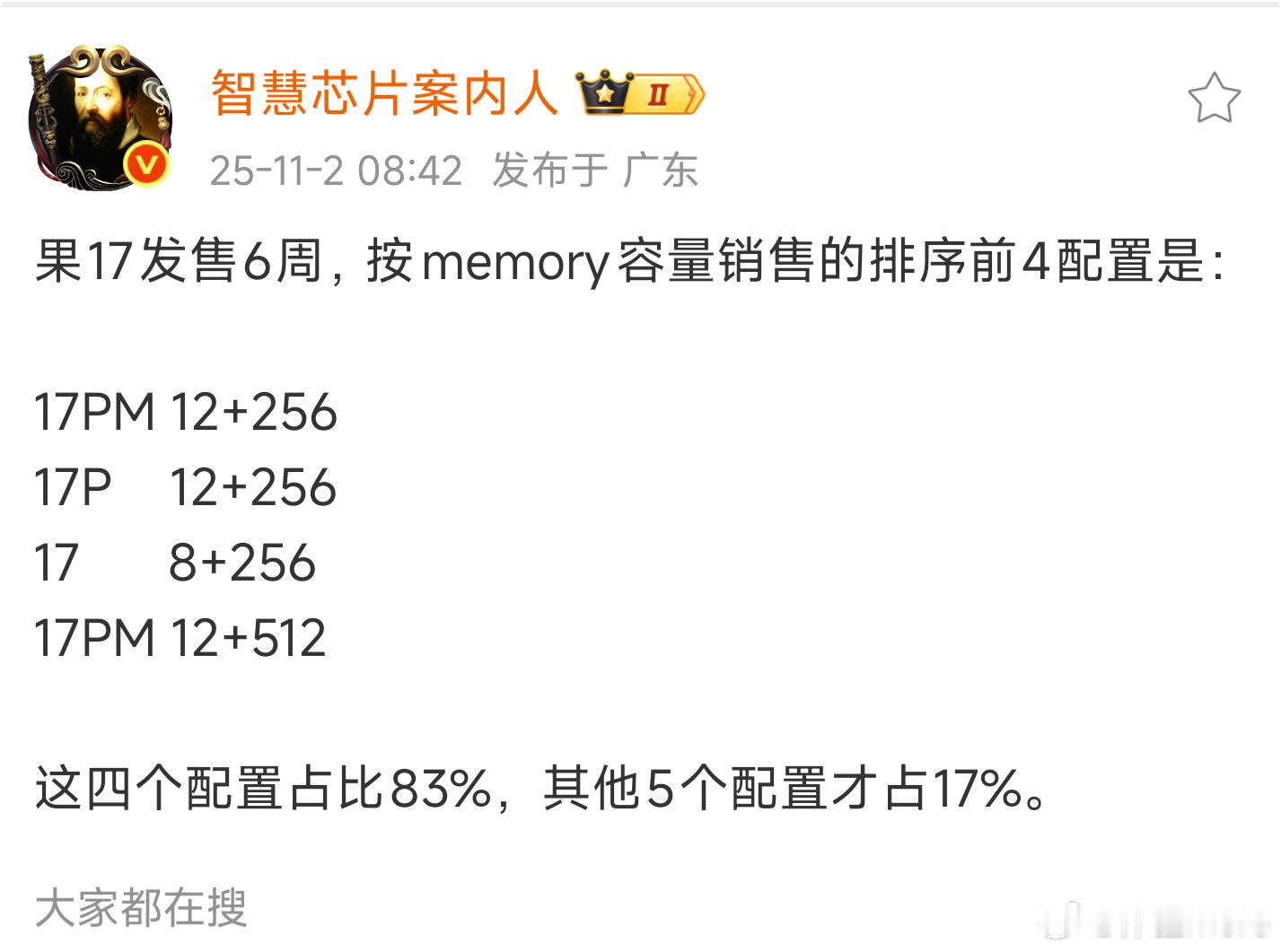 原博评论区挺有意思的，有的说穷和装，有的说够用。iPhone17Pro系列加