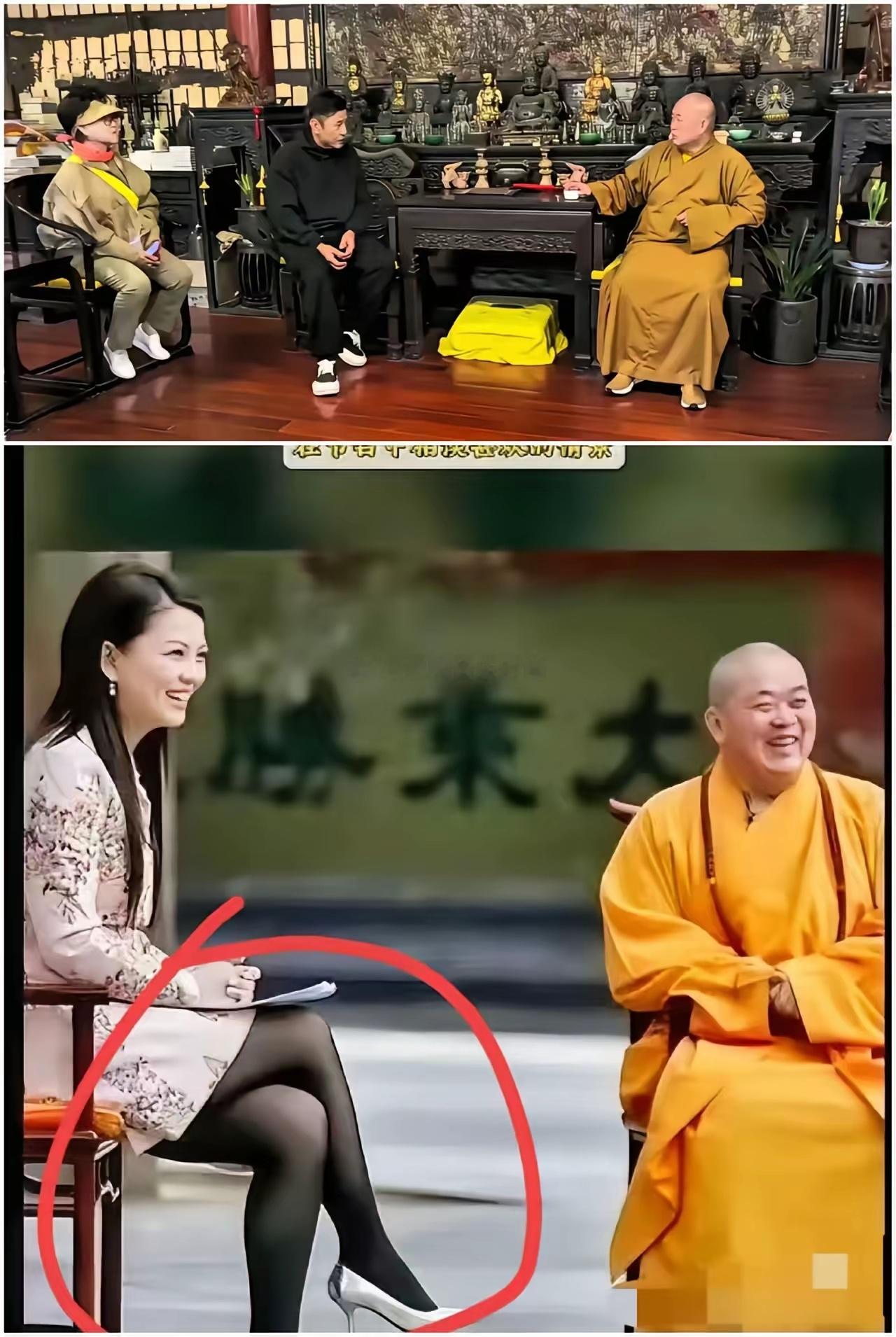没有人觉得李湘真的好厉害吗？​同是明星，于荣光去拜访释永信的时候，微躬着身体听释