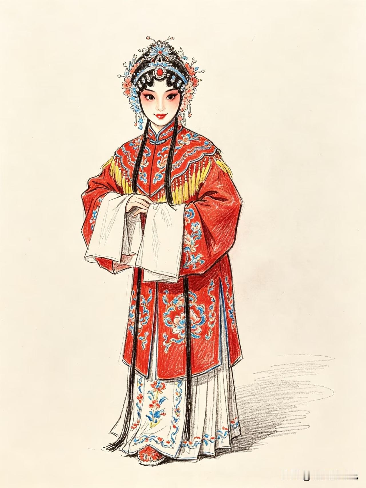 一笔一画，勾勒梨园风华。郭小O戏曲人物绘画素材分享彩铅画戏曲人物插画