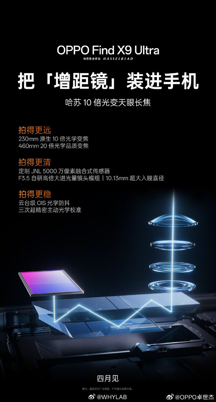 OPPOFindX9Ultra定制JNL5000万像素融合式传感器