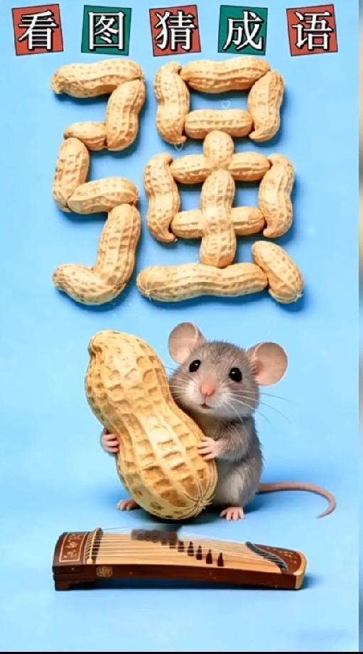 花生强+老鼠+古筝猜成语！99%的人被难住，评论区敢写答案吗？