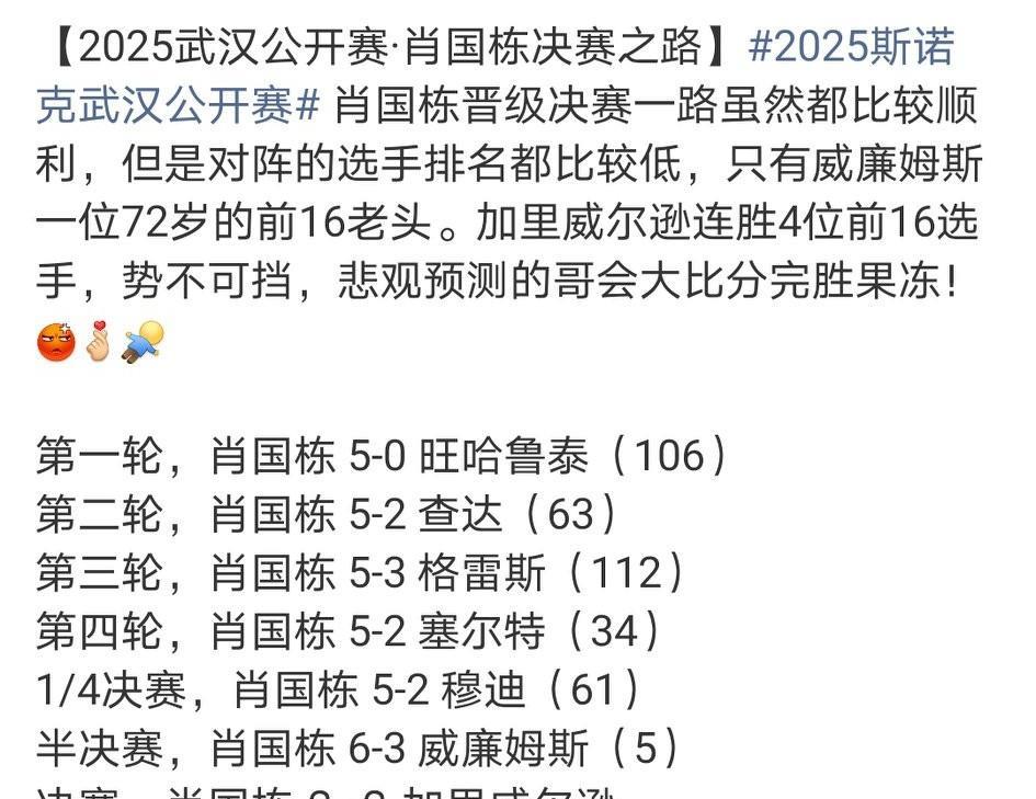 的哥此次晋级武汉公开赛决赛含金量非常之高，一路连胜4位世界前16、3位大满贯得主
