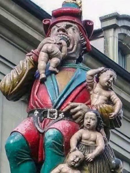 真实存在的瑞士食童喷泉！Grok的其中一种解释是：用于吓唬不听话的小孩的民间