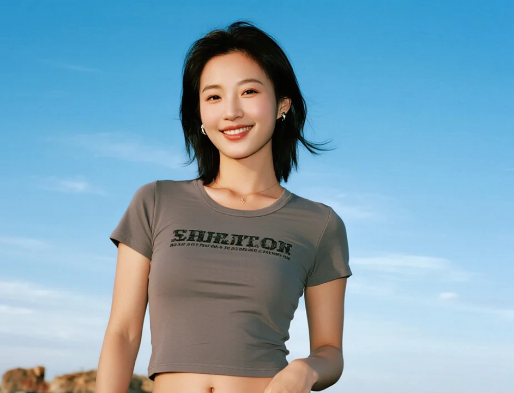 她在蓝天白云下展露的笑容，足以照亮整个世界