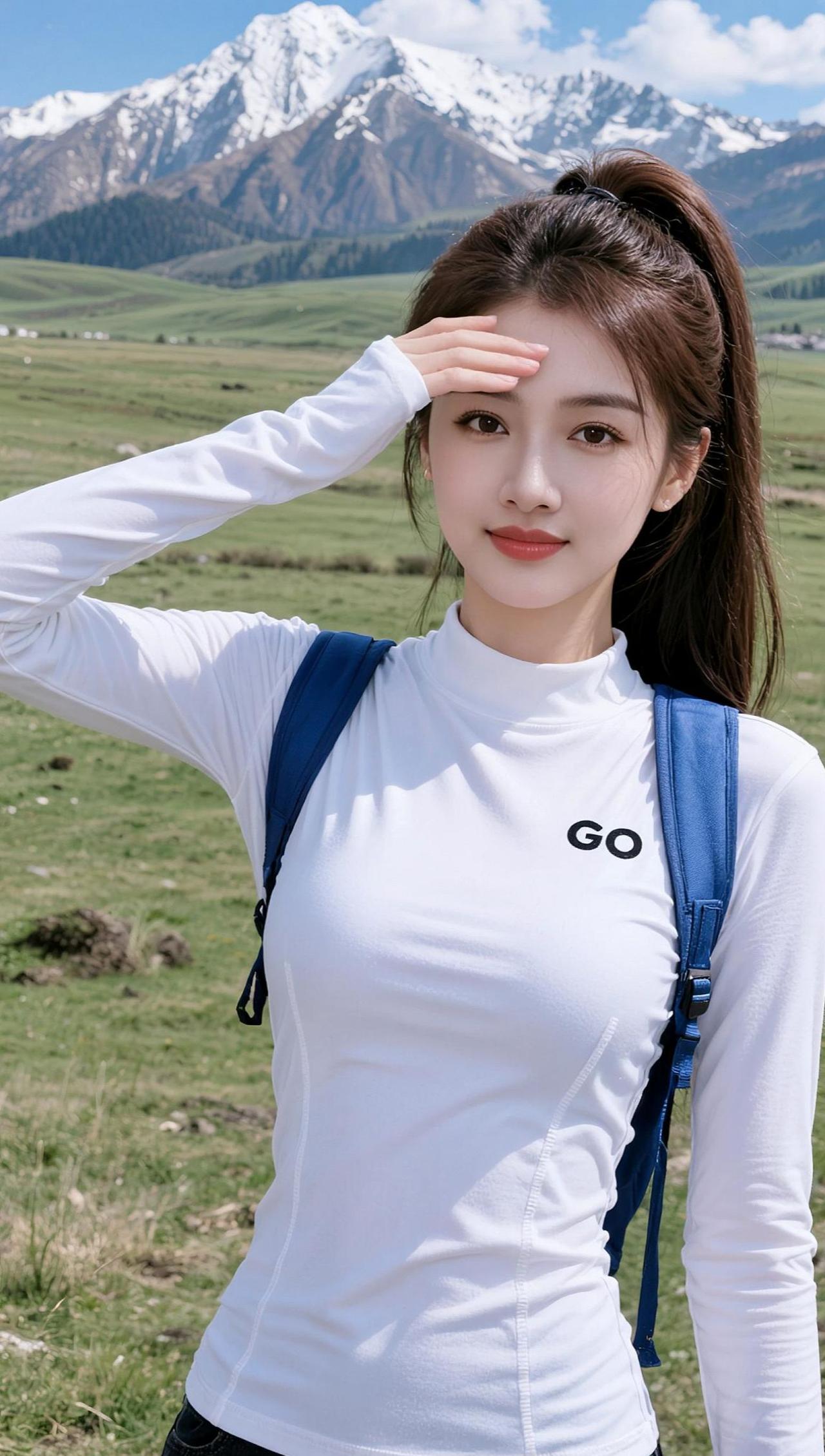 AI户外时尚写真随变ai随便玩户外写真草原拍照氛围感美女