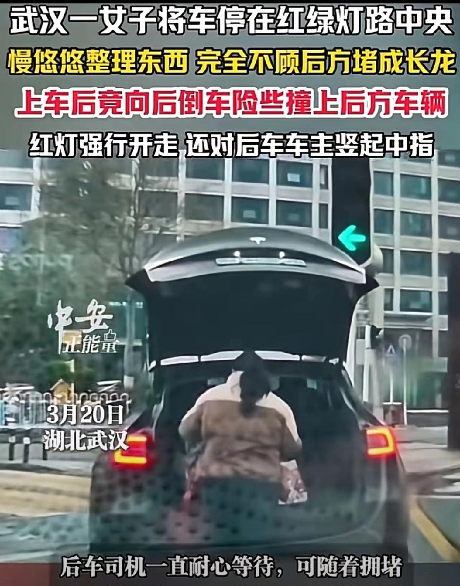 “这种人必须得治!”湖北武汉，某红绿灯路口处，一司机完全无视后面排着长龙的车辆，