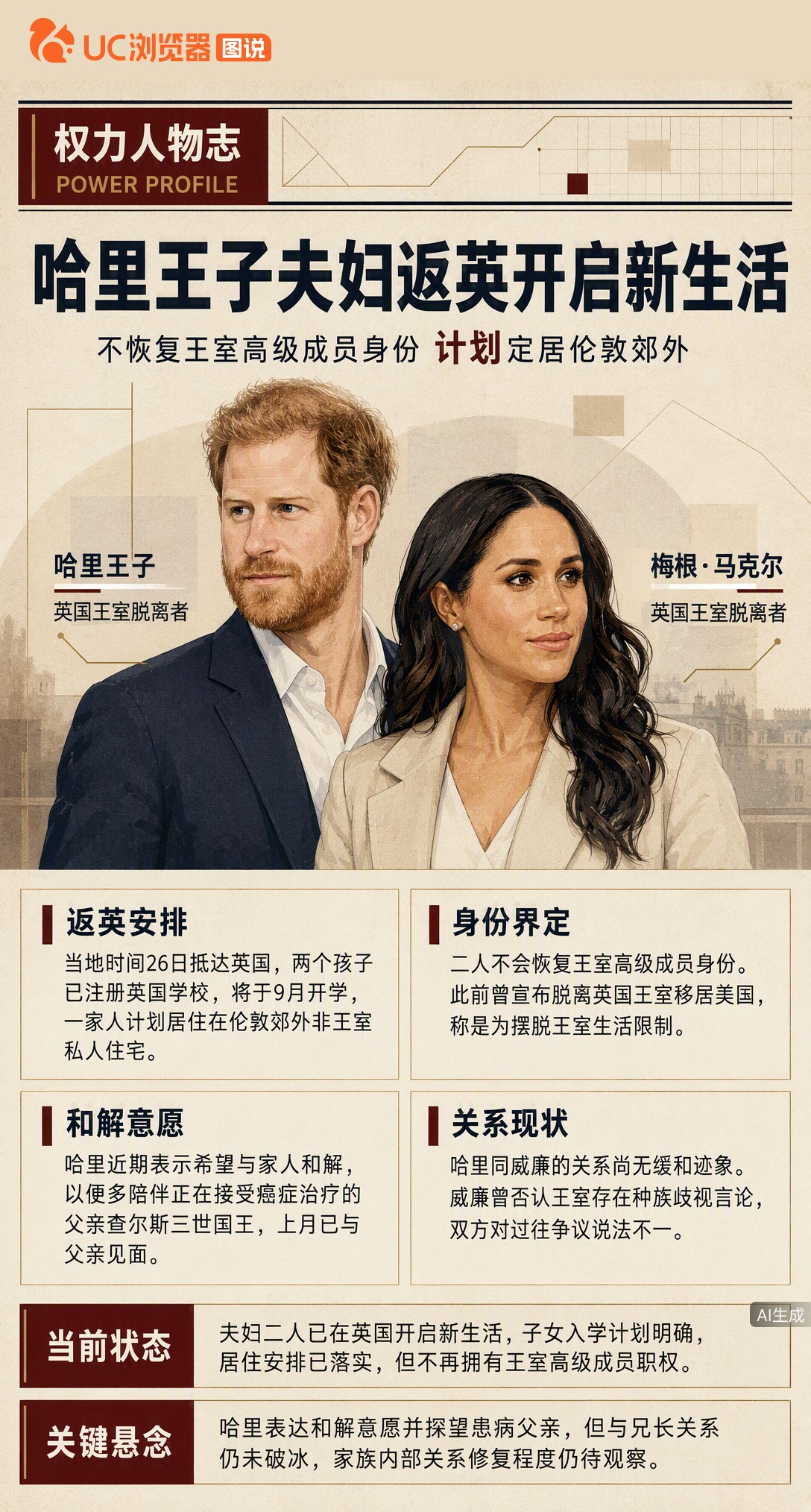 哈里梅根抵英开启新生活，孩子9月入学、住伦敦郊外私人住宅。他想陪患癌父亲和解，但与威廉关系仍无缓和迹
