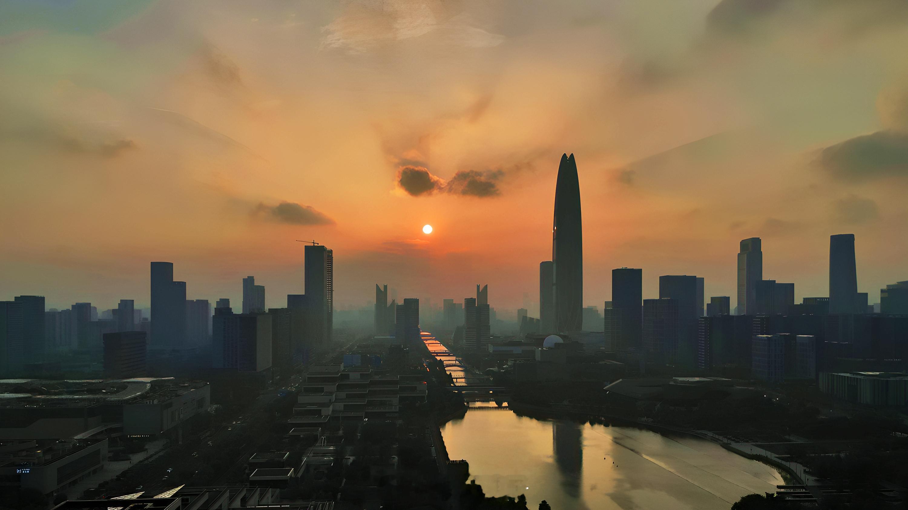 打卡宁波网友投稿：夕阳醉落，华灯初上，“浙江第一高楼”409米的宁波中心披上