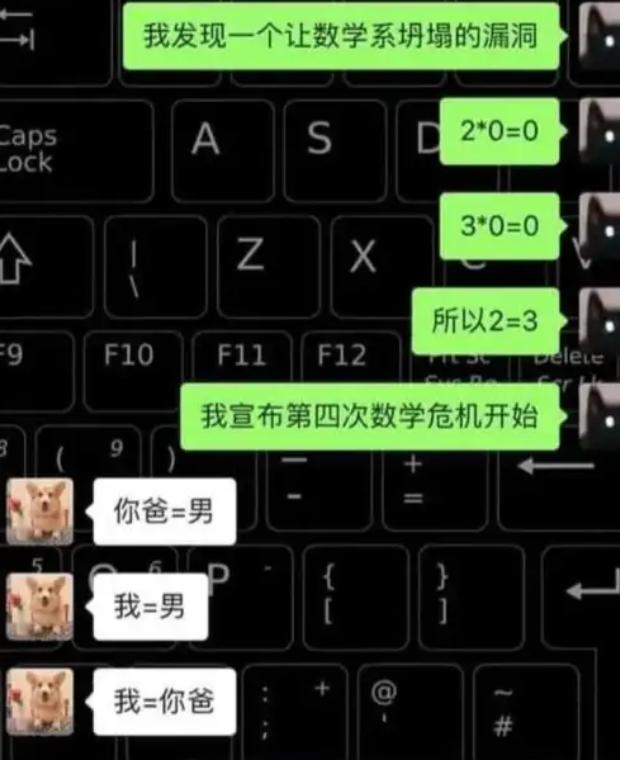 舍友蹲床上拍大腿，说自己发现了能让数学系直接崩塌的惊天漏洞。列得有模有样：2
