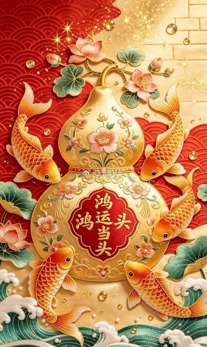 风水葫芦挡去所有烦忧，锦鲤捎来满院吉庆，鸿运当头，喜事接连登门，阖家和睦，万事皆