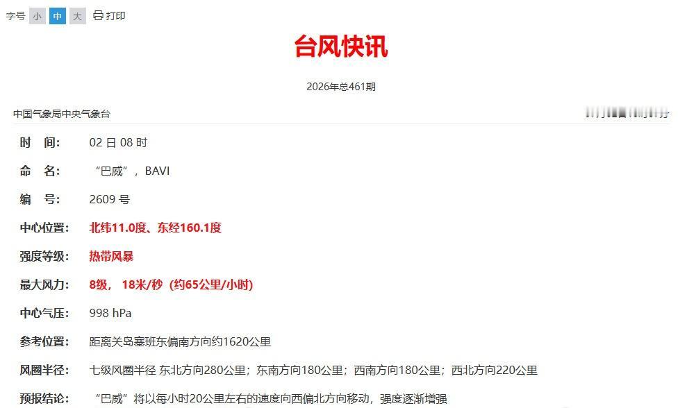 【台风生成消息】今年第9号台风“巴威”（热带风暴级；英文名称：Bavi；名字