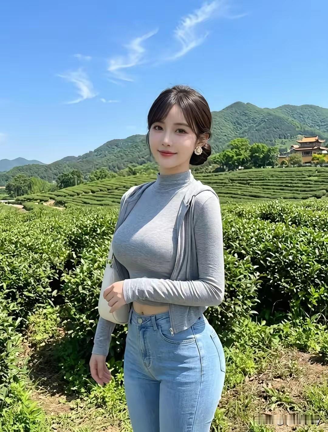 茶园春色里，美人笑语中。茶园照