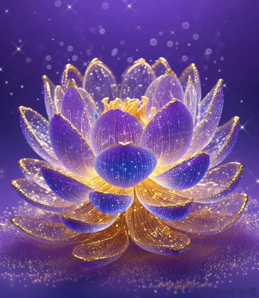 紫气东来时，金莲映夜辉。见到紫色莲花好运会降临，点赞后默想你最近最想达成的一件事