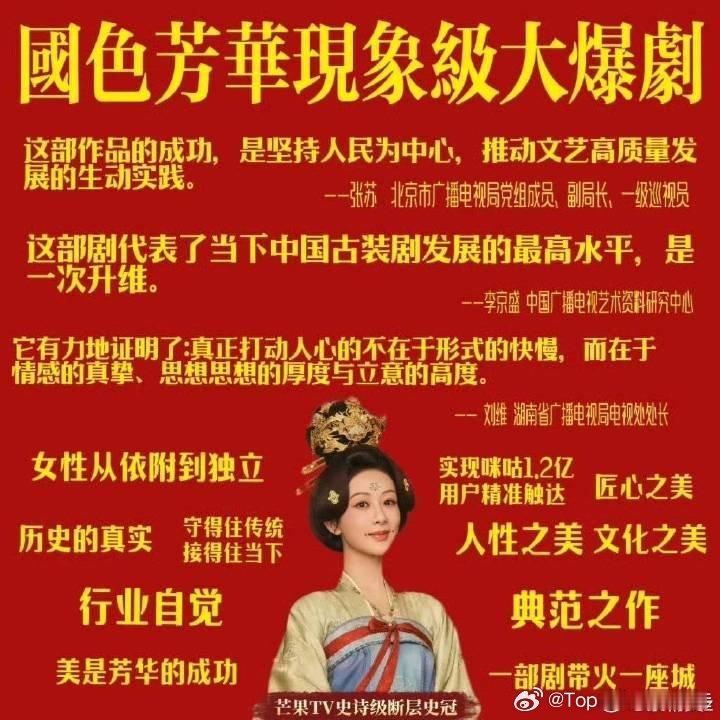 专家说国色芳华代表古装剧发展最高水平《国色芳华》现象级大爆剧，不仅是🥭史冠，甚