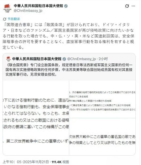 重磅！驻日大使馆这回把话挑明了：这才是联合国的“家法”！11月21日，驻日大