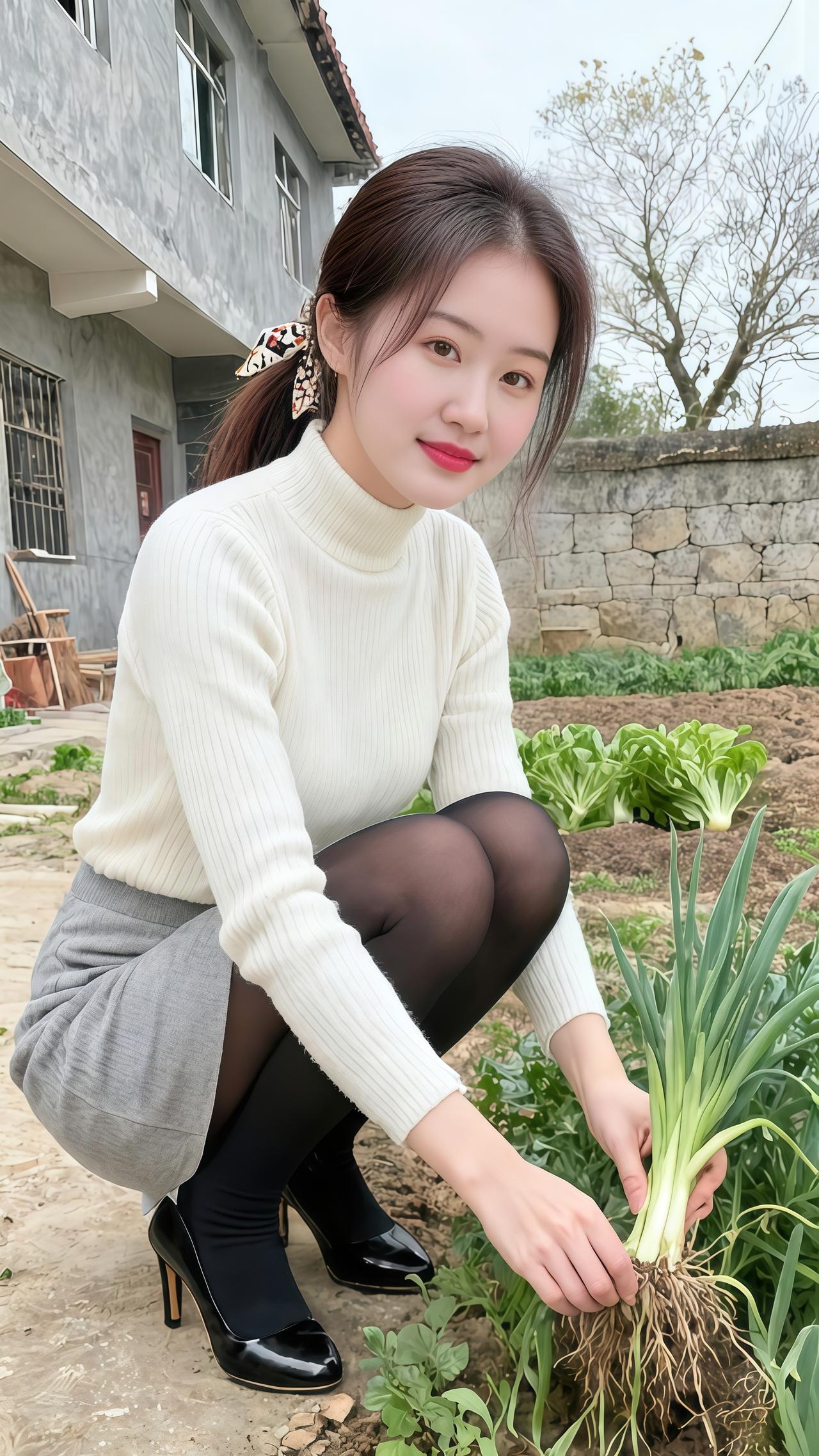 乡村生活农村姑娘菜园子的乐趣菜园风景