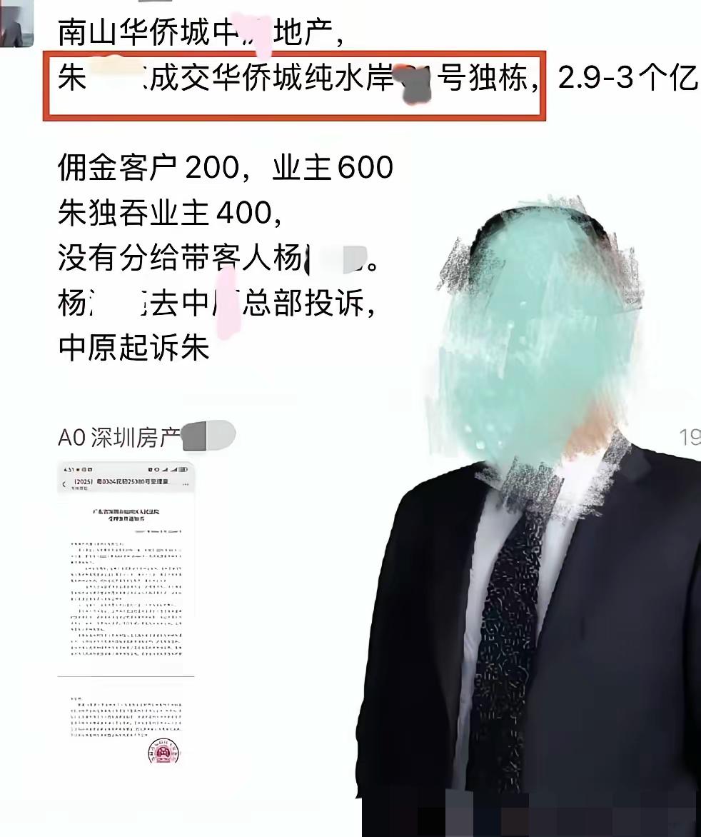 南山一套二手独栋别墅，3个亿成交了。中介费是800万，某中介员工自己拿走了40