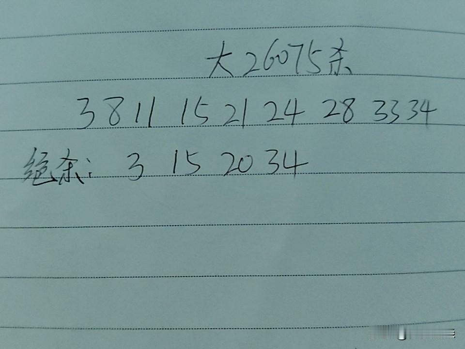 大乐透26075期杀码03、08、11、15、21、24、28、33、34绝