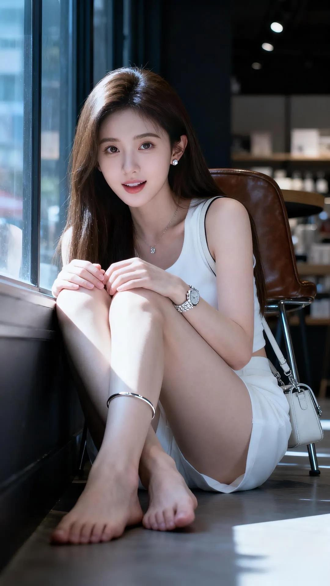 阳光洒进咖啡馆，少女静坐窗边，岁月静好。街拍高清美女