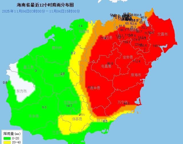 过去两到三天海南受台风外围和地形抬升影响出现强降雨，屯昌、琼海雨量达大暴雨或特大