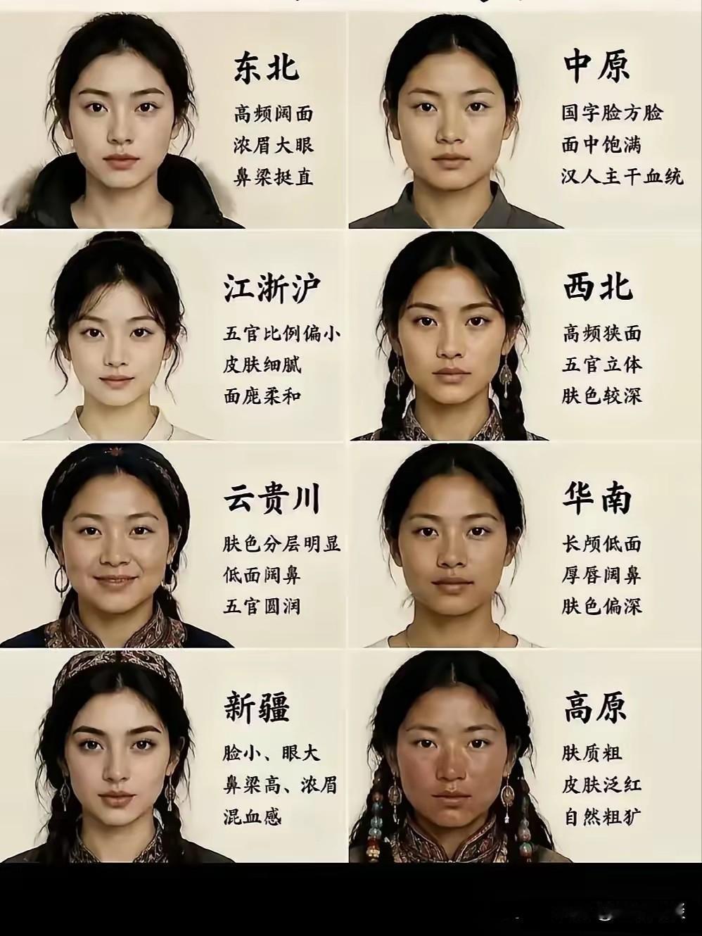 江南出美女，现在信了吗？对比一下全国各地的脸部特征，基本上相差无几，毕竟都是同宗