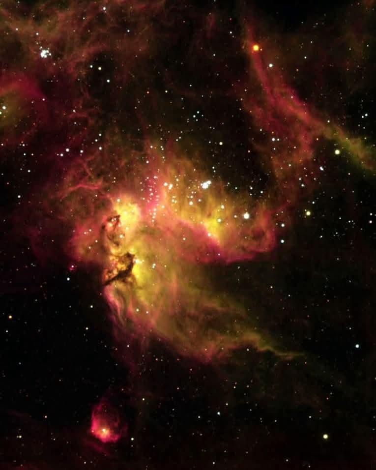 在大麦哲伦云中，这是一个位于银河系外围边缘附近的星系，年轻的星团NGC2074