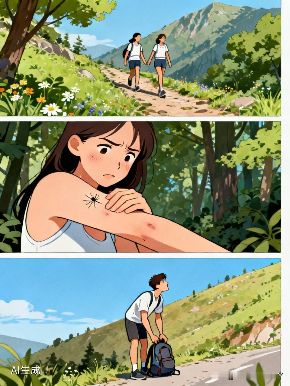 有一对情侣去山上游玩。山上蚊子极多，中途女友去方便了一下。结果她被蚊子叮了，又