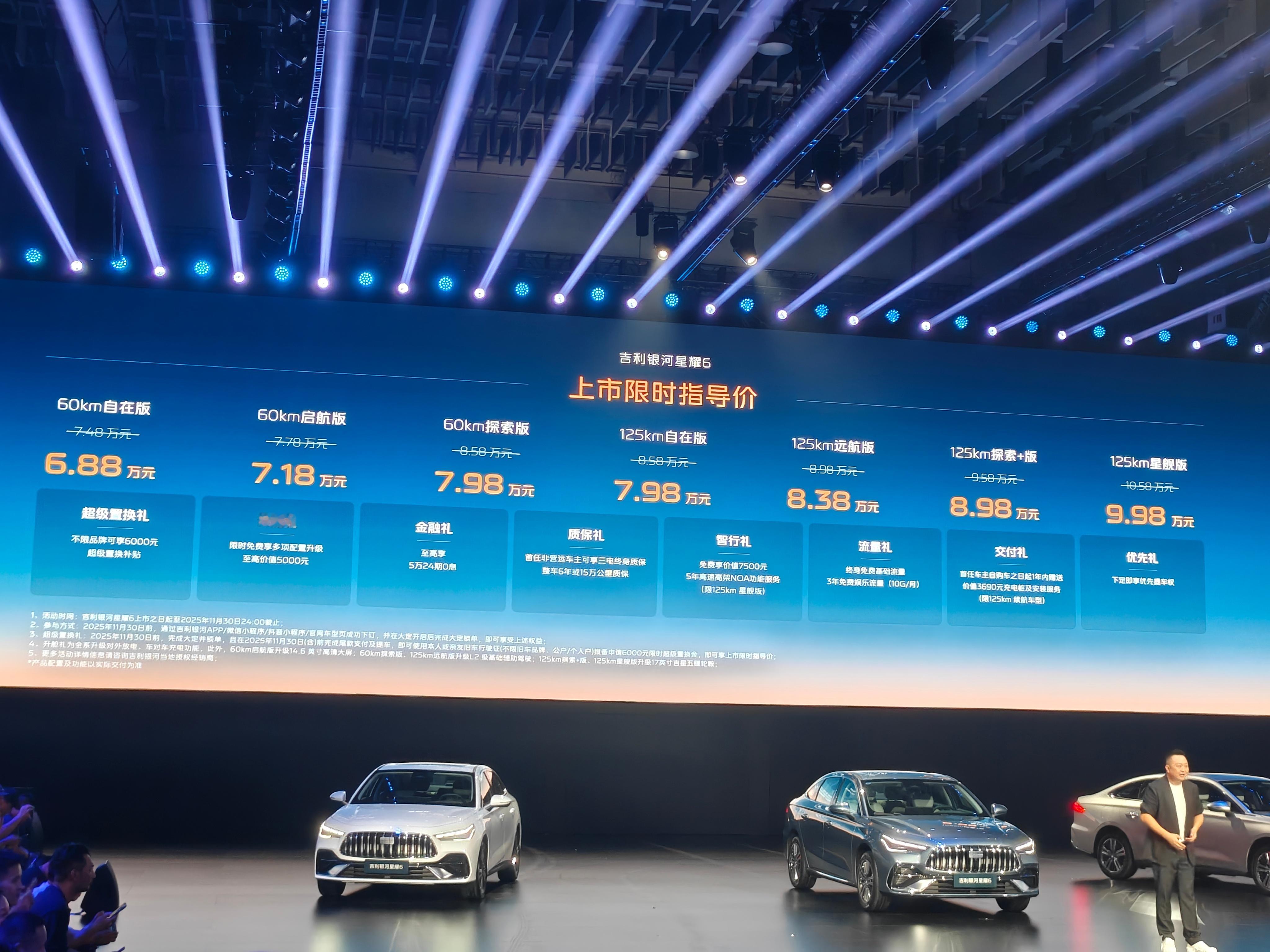 银河星耀6最终价格6.88万，诚意很大。提供60km和125km版本可选