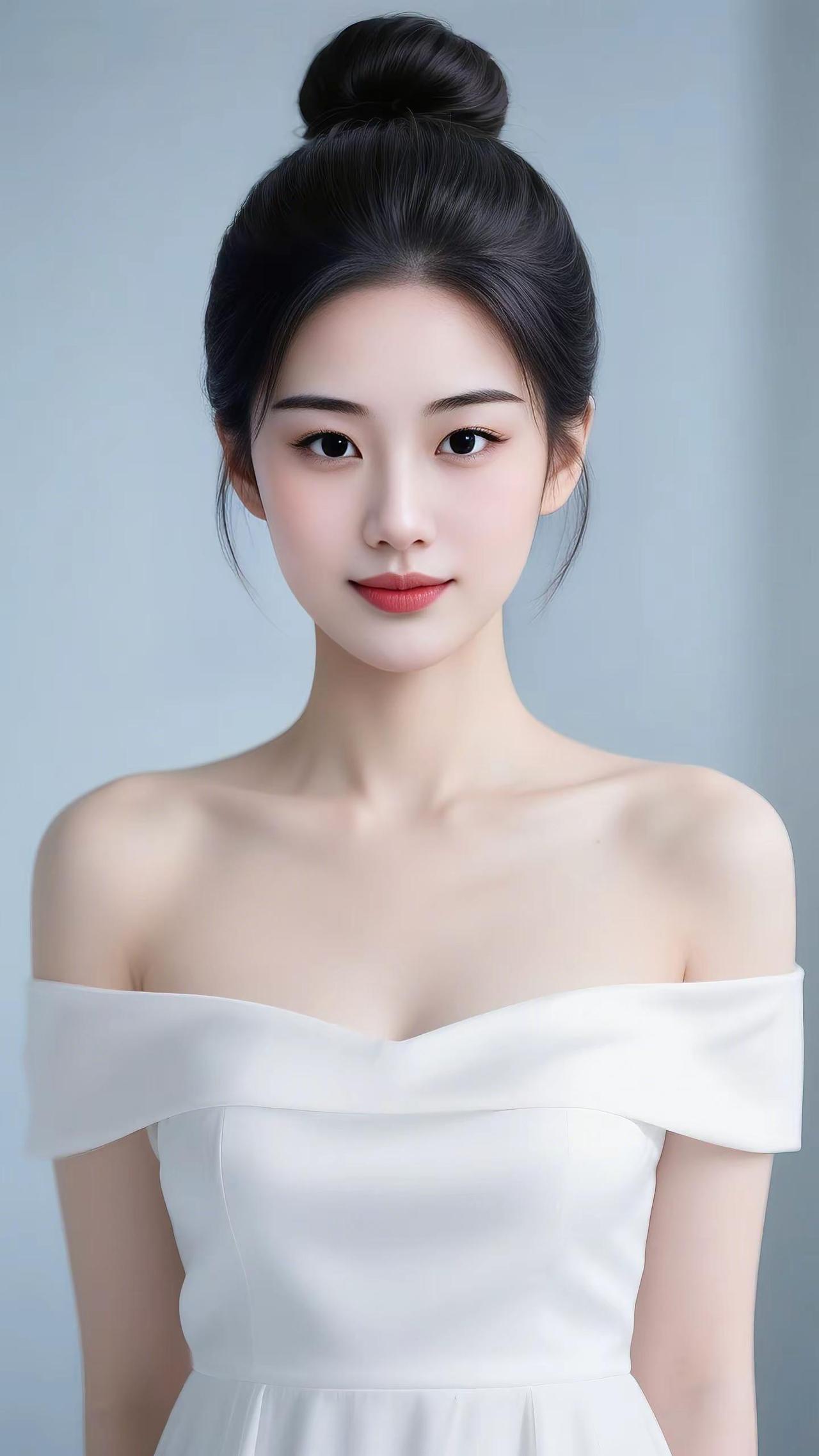 “把温柔藏在一字肩里，丸子头一扎，谁还不是清冷大小姐～”一字肩礼服清冷系丸子