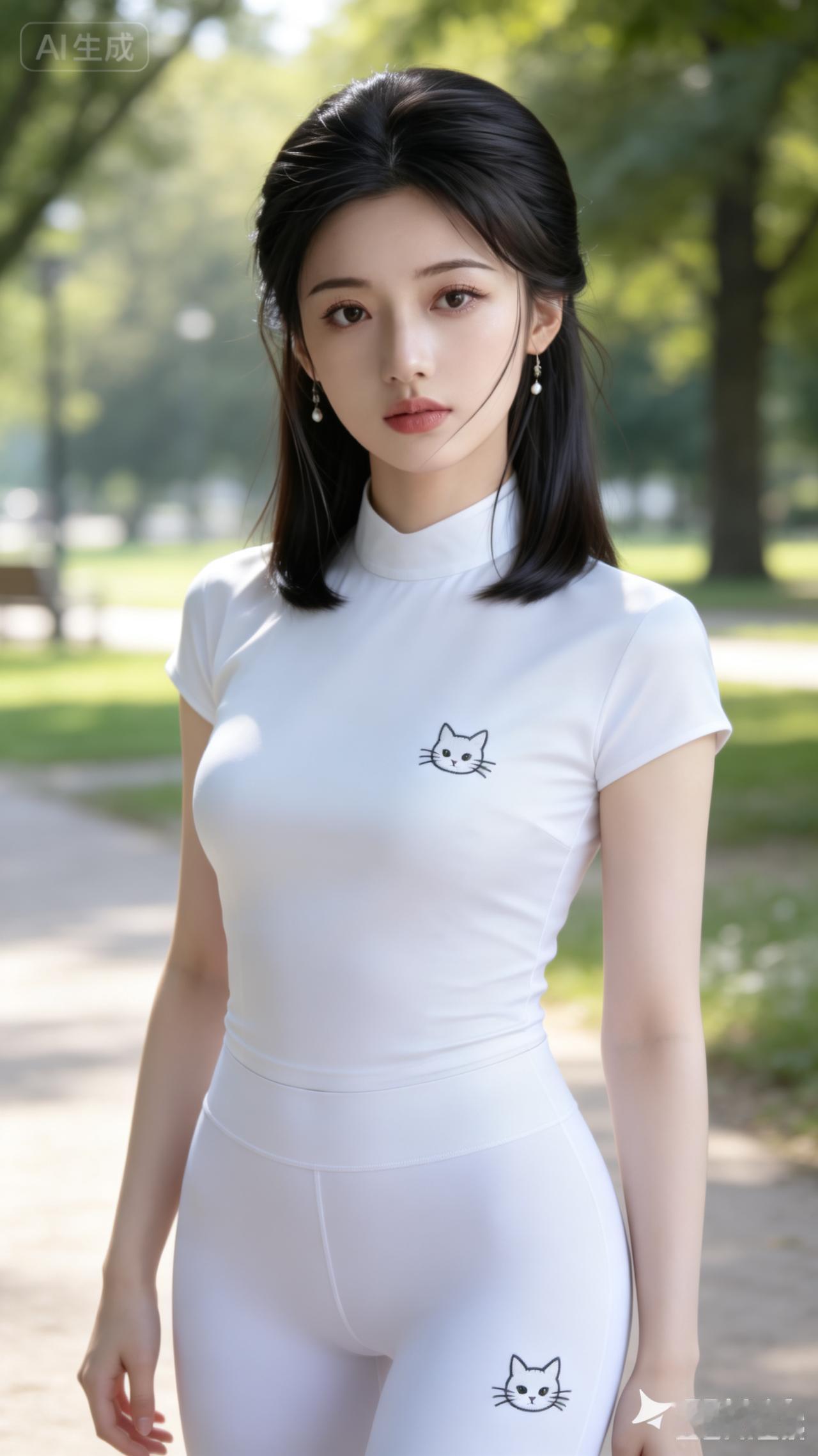 清新校园风，白衣少女与猫咪图案的完美搭配，尽显青春活力！🌿💕