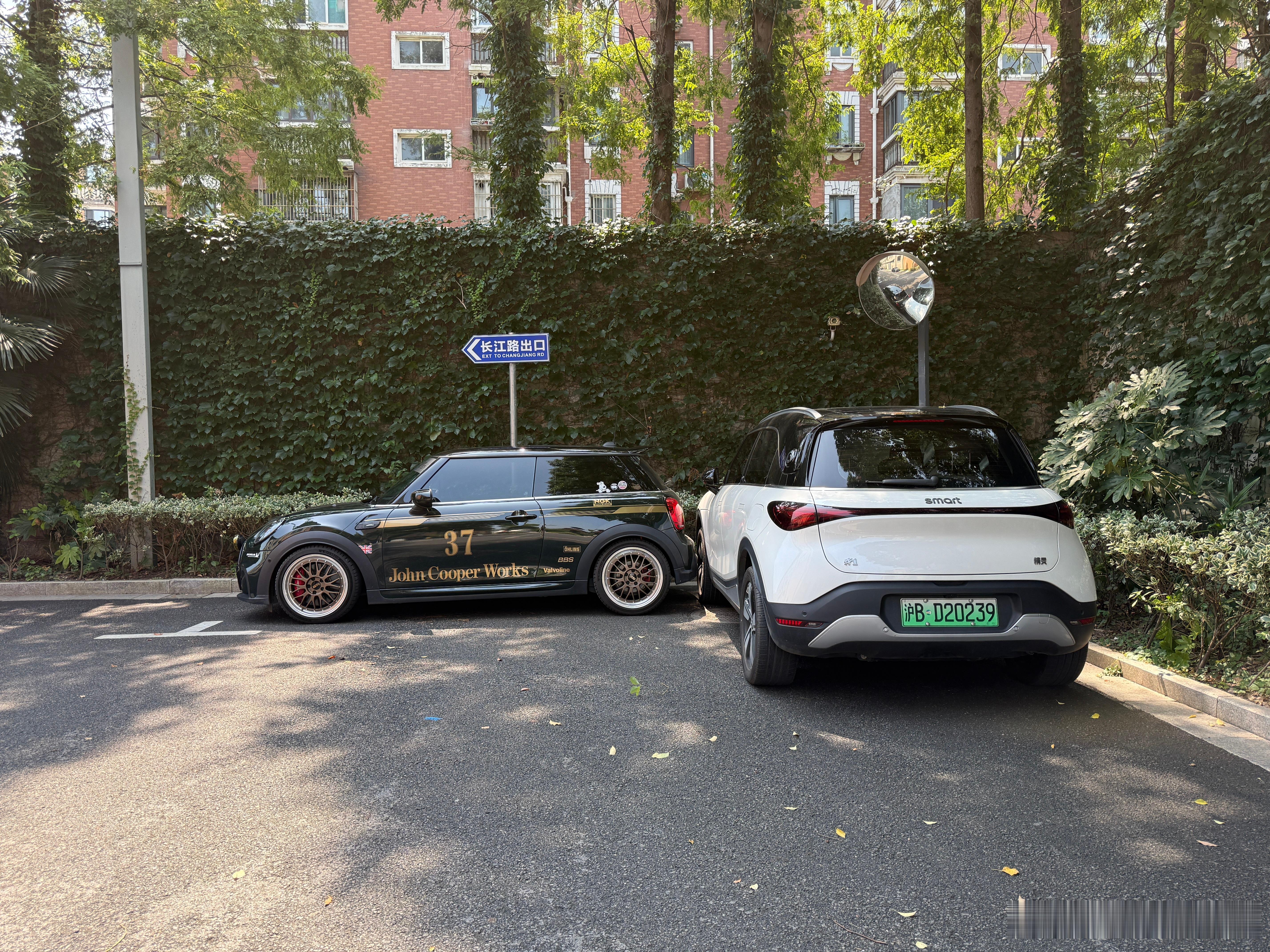 我不懂，为什么总有些大聪明不会好好停车。一排园区路边的停车位，白车估计嫌侧方停车