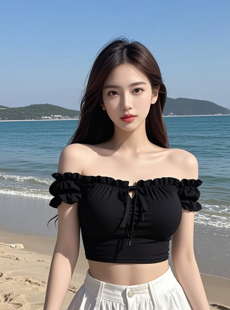她站在海边，像一幅永不褪色的画卷