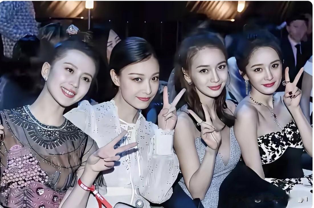 刘诗诗、倪妮、杨颖、杨幂四大美女坐在一块，像四朵鲜艳的花似的，各有各的美，各有各