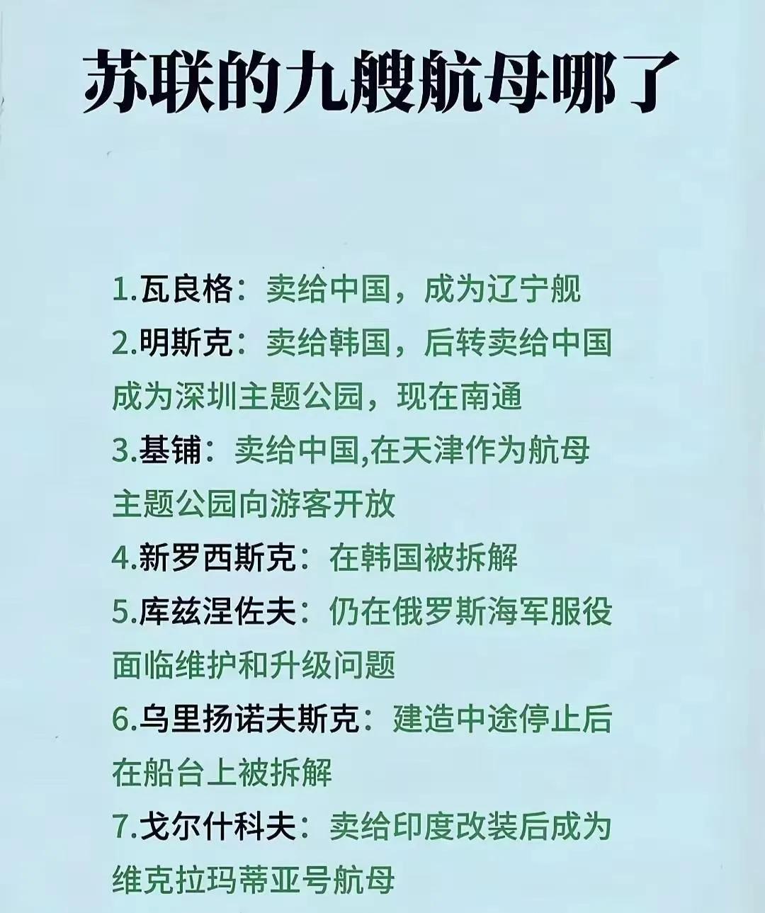 苏联其实也是航母大国，一共拥有过9艘航母，这些航母虽然和美国的大甲板航母不太相同