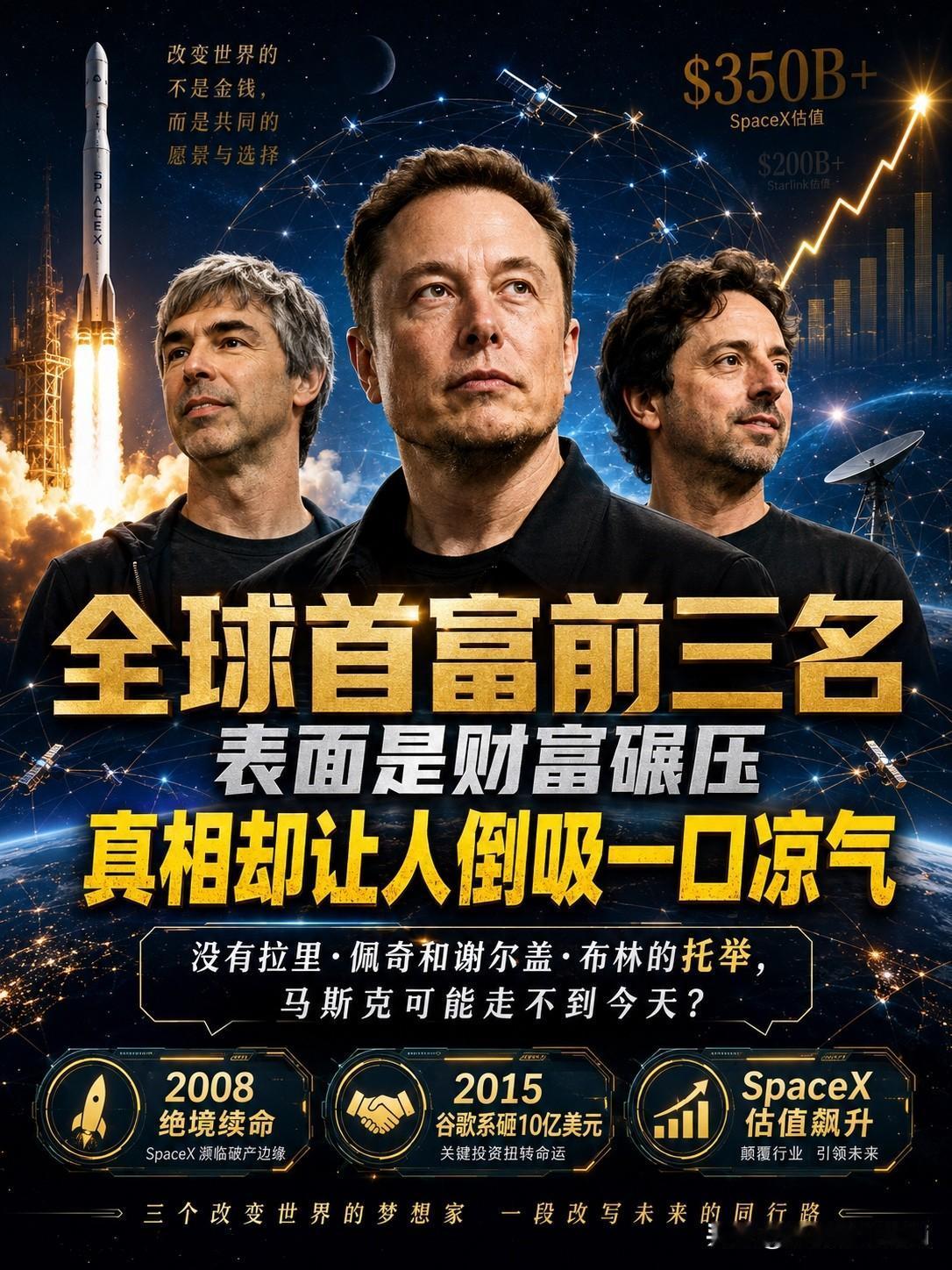 全球首富前三名，表面是财富碾压，真相却让人倒吸一口凉气大多数人看到马斯克身价